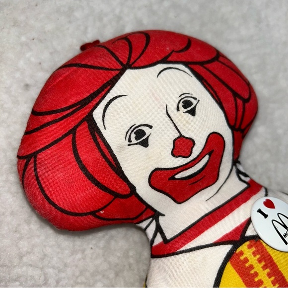 Ronald McDonald 80's plush flat stiff stuffed pillow 13" with McDonald pin READ - Picture 8 of 12